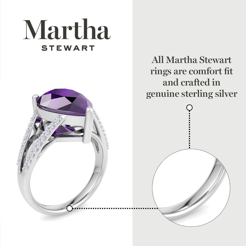 Martha Stewart 7 1/3ctw. Emerald Cut Amethyst & Lab Grown Diamond Halo Ring In Sterling Silver image number null